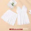 Pijama Feminino de Verão Fino Seda Gelada Renda Sexy Alça Longa Camisola Conjunto de Quatro Peças Roupas Caseiras Femininas com Bojo