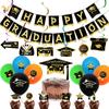 Venta directa de fábrica, nuevo plato de papel dorado, vaso de papel, pañuelo de PE, mantel, suministros de decoración para fiestas temáticas de temporada de graduación