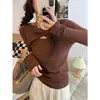 Suéter Básico para Mujer Camiseta de Manga Larga Fina para Primavera y Otoño Cuello Medio Alto Top Corto Elegante Otoño e Invierno