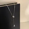 Colar Puxador Cubo de Açúcar Prateado Estilo Coreano para Mulheres 2025 Novo Estilo Quente Versátil Elegante Outono e Inverno Corrente Longa para Suéter Acessórios