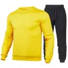 Suéter Esportivo Masculino Quente Transfronteiriço com Forro de Lã Espessado Cor Sólida Conjunto Esportivo Suéter Gola Redonda Conjunto de Duas Peças