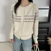 Cárdigan de Punto Jacquard con Cuello Redondo para Mujer Nueva Moda Primavera y Otoño 2026 Holgado de Bloques de Color Versátil Abrigo Suéter Cálido para Invierno