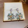 Pendientes Geométricos de Resina Azul Aguja de Plata y Circonita con Goteo de Aceite, Pendientes Frescos y Elegantes con Sentido de Atmósfera, Lujo Ligero y Sensación de Alta Gama para Mujeres