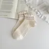 Calcetines Cortos de Malla Estilo Japonés con Volantes Florales para Primavera y Verano, Ligeros y Transpirables de Algodón Peinado, Calcetines Invisibles Tipo Mocasín para Mujer