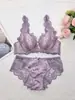 Conjunto de sujetador de encaje morado talla grande con aros, conjunto de lencería push-up de escote en V profundo, suministro transfronterizo de comercio exterior