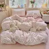 Juego de ropa de cama fresco y sencillo para dormitorio, agradable para la piel y suave, gasa abullonada, juego minimalista de cuatro piezas
