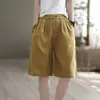 Imagen Oficial 2026 Verano Pantalones Cortos de Algodón y Lino para Mujer, Corte Holgado, Versátiles, Cintura Alta, Pantalones de Largo Medio Adelgazantes, Pantalones Casuales Holgados para Mujer