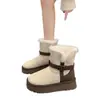 Botas de Nieve Antideslizantes de Suela Gruesa Forradas de Piel para Mujer Botines Cortos Acolchados de Felpa Cálidos de Invierno Nuevos Zapatos de Algodón