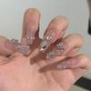 Unhas Postiças Populares do Xiaohongshu com Toque de Luxo, Arte de Unhas Deslumbrante com Pedraria Borboleta 3D, Luxo Leve, Unhas Postiças que Realçam a Pele