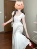 Vestido Blanco Puro Estilo Francés, Nuevo Modelo de Verano 2025, Petite y Elegante, Impresionante Vestido Largo Ceñidor de Cintura con Escote Cuadrado