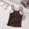 Camisola sin costuras talla grande con tirantes finos para mujer, adecuada para usar como prenda exterior, con sujetador de copa incorporada, se puede usar sola como un top moderno