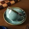 Taza de Café de Cerámica Girada en Horno Retro Japonés con Platillo Set Arte Latte Taza para Latte Taza de Agua Taza para Desayuno en Casa
