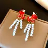 Brincos Pingente Cavalo do Ano Zodiacal de Veludo Cravejados de Strass Agulha de Prata, Novos Brincos de Pino Versáteis Estilo Chinês, Brincos de Luxo Leve de Alta Qualidade para Mulheres