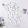 Comercio Exterior Transfronterizo Nuevo Estilo Pijama para Mujer Estampado Solapa Manga Corta Shorts Ropa de Casa Europea y Americana Pijama para Mujer