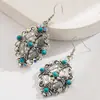 Pendientes Retro Artísticos Nuevos de Gran Venta Transfronterizos con Incrustaciones de Turquesa para Mujer Pendientes de Cruz Geométrica de Personalidad de Tendencia