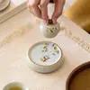 Posavasos Redondo de Cerámica con Diseño de Gato y Osmanthus de Ceniza para el Hogar, Almohadilla Aislante Anti-Quemaduras, Accesorios para Juego de Té Kung Fu y Ceremonia del Té