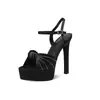 Sandalias de Tacón Alto con Lazo de Comercio Exterior para Mujer, Plataforma Impermeable de Verano, Tacón Fino de Satén, Modelo de Tira Única, Punta Abierta, Tacones Altos 13cm