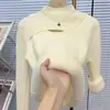 Suéter de Punto de Terciopelo de una Pieza de Cuello Alto Corto para Mujer 2026 Nuevo Diseño Top Calado Suéter Espesado de Capa Base para Mujer