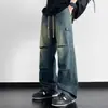 Jeans para hombre transfronterizos para primavera y verano, estilo americano vintage lavado, marca de moda, pantalones rectos holgados de pierna ancha, pantalones largos de trabajo