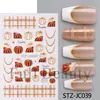 Pegatinas de arte para uñas transfronterizas FULL BEAUTY, con líneas doradas otoñales, vallas de calabaza y letras artísticas
