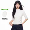 Direto do Fabricante, Camiseta Feminina Lisa para Primavera e Verão, Ombro Normal, Gola Meia-Alta, Modelagem Justa, Casual, Unissex, Top de Manga Média