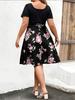 Europeu e Americano Transfronteiriço Amazon Temu Moda Tendência Elegante Vestido Decote Redondo Manga Curta Cintura Estampa Floral Tamanho Grande