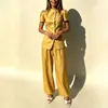 Ropa de mujer transfronteriza europea y americana 2026, conjunto de moda casual, conjunto de dos piezas de top y pantalones de color liso para el día a día