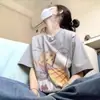 Camiseta de Manga Curta Estampada Algodão Puro Estilo Europeu Retrô Americano Oversize para Mulheres Design de Verão Camiseta Top de Nicho