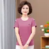 Camiseta de Verão de Algodão Puro com Manga Curta para Mulheres de Meia-Idade Roupa de Verão para Mães Fina Moda Versátil Gola Redonda Esportiva Casual