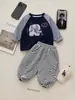 Camiseta de Manga Raglán a Rayas con Bloques de Color Otoñales para Niños 2026 Nuevo Estilo Pantalones Rayados Casuales para Niños Pequeños y Mayores
