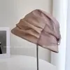Nuevo Sombrero de Pescador Plegado Estilo Chino Inspirado en Zen para Mujer, Sombrero de Seda Transpirable para Verano con Teñido Degradado, Sombrero de Cubo de Seda de Morera