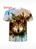 2024 Venda Quente Transfronteiriça Estilo Quente Camiseta Estampada Cool Masculina/Feminina Manga Curta Moda Camiseta com Estampa Digital 3D de Lobo