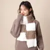 Bufanda de Felpa Tejida a Rayas Blancas y Negras para Mujer, Engrosada para Otoño e Invierno, Protección Cálida para el Cuello, Estilo Coreano y Japonés, Calentador de Cuello Versátil de Lana