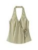 Ropa de Mujer 2026 Producto Nuevo de Verano: Top Camisola de Doble Botonadura con Espalda Descubierta y Pliegues, Cuello Halter para Mujer