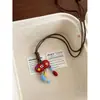 Collar de Cuerda Trenzada con Borla de Manzana Colorida de Dibujos Animados de Dopamina para Mujer, Cadena Larga para Suéter Linda de Nicho