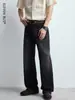 Jeans Preto Solto Estilo High Street Americano para Homens, Marca Americana Retrô Tendência, Jeans Reto Vintage Masculino
