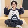 Pijama de Coral para Niños de Otoño e Invierno para Niños Pijama Grueso Cálido de Franela para Niños Medianos y Grandes y Adolescentes y Estudiantes de Primaria
