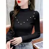 Camiseta base de punto con cuentas y cuello semi-alto OEM para mujer, nuevo suéter elegante otoño e invierno 2026, tejido de punto ajustado