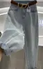 Jeans Harem Novo de Outono, Tamanho Grande, Azul Claro, Perna Reta, para Mulheres, Modelagem Slimming para Figuras Pera, Calças do Papai e da Vovó