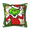 Fronha de Natal estilo Europeu e Americano Lynch com estampa de monstro verde peludo em desenho animado, capa de almofada para decoração de sofá de feriado