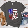 2025 Nueva Ropa Europea y Americana para Mujer Amazon Wish Tema del Día de la Independencia Estampado Americano Cuello Redondo Manga Corta Camiseta