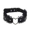 Collar con correa para el cuello de clavícula para mujer, estilo punk harajuku, de encaje suave, color negro, elegante y hermoso, de cuero PU con forma de corazón de melocotón