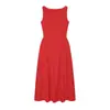 Ropa de Mujer al por Mayor Transfronteriza 2026 Nuevo Verano Europeo y Americano Cuello Barco Mangas Plisadas Sin Mangas Línea A Vestido Largo Rojo