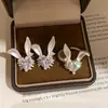 Pendientes de Orejas de Conejo de Diamantes Brillantes, Aguja de Plata, Circonita, Goteo de Aceite, Corazón de Conejo, Pendientes de Moda Versátiles, Joyería de Lujo Ligero, Pendientes de Gama Alta