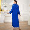 Zafiro Ortografía Cinta Dorada Cosido a Mano Pedrería de Cristal Vestido Elegante Vestido Largo