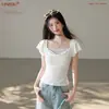 Exquisite Top Pequeno Francês Slim Fit Camiseta Branca Estilo Coreano Design de Roupa Senso de Design Nicho Roupas de Verão Femininas Camiseta de Renda