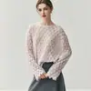Tricô de Caxemira Feminino Top com Recorte Design de Pena Moda Fino Estação Primavera e Outono Roupa de Baixo Suéter Básico