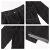 Jeans de Mezclilla Negra de Pierna Ancha de 14 Onzas con Diseño de Costura Curva para Hombre, Nuevo Estilo de Primavera Pantalones Sueltos Casuales de Pierna Ancha para Mujer