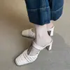 Sandalias de Tacón Grueso Cerradas Estilo Coreano para Mujer, Nuevo Modelo Verano 2026, Elegantes Zapatillas de Tacón Alto Caladas Tejidas