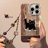 Adecuado para funda de teléfono móvil Apple 17 iPhone 16 Pulsera Retro 18 Pronax Costura Marrón Gato 13 Brillante Duro
